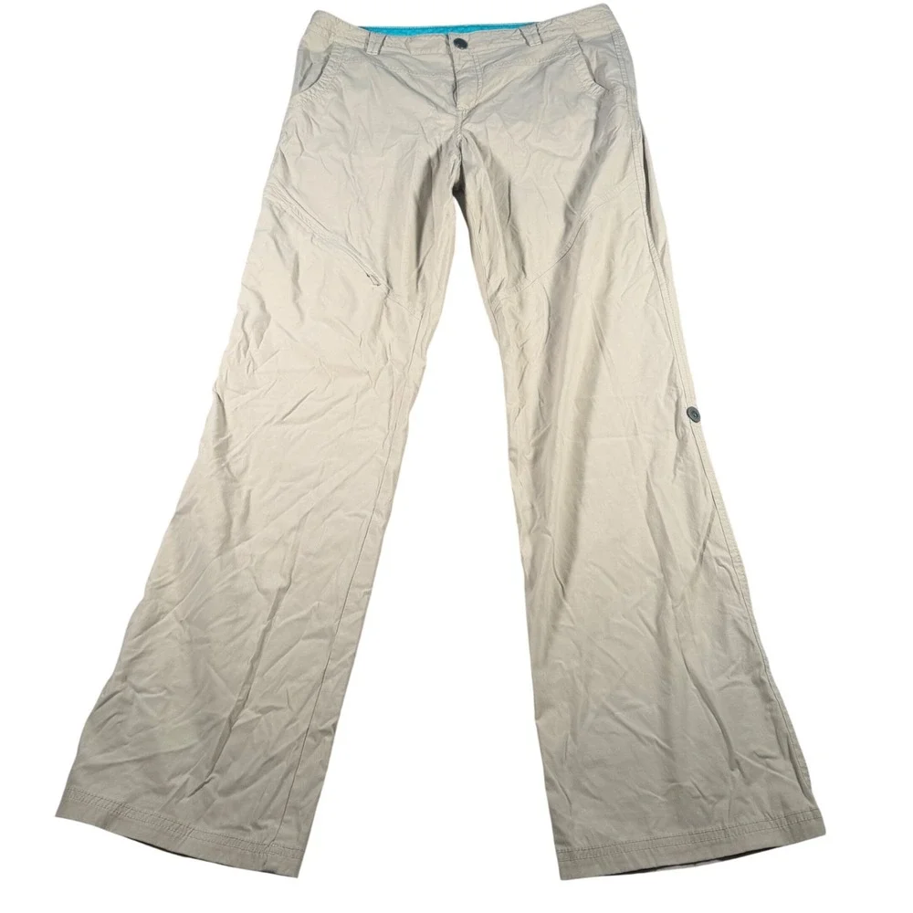 Eddie Bauer Travex Pants Womens 8 (33x32) Beige Roll Up‎ Tab Hiking Utility READ